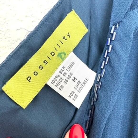 Possibility by Fiori di Zucca 100% Silk Slip Dress, Navy, Size M - Picture 4 of 7